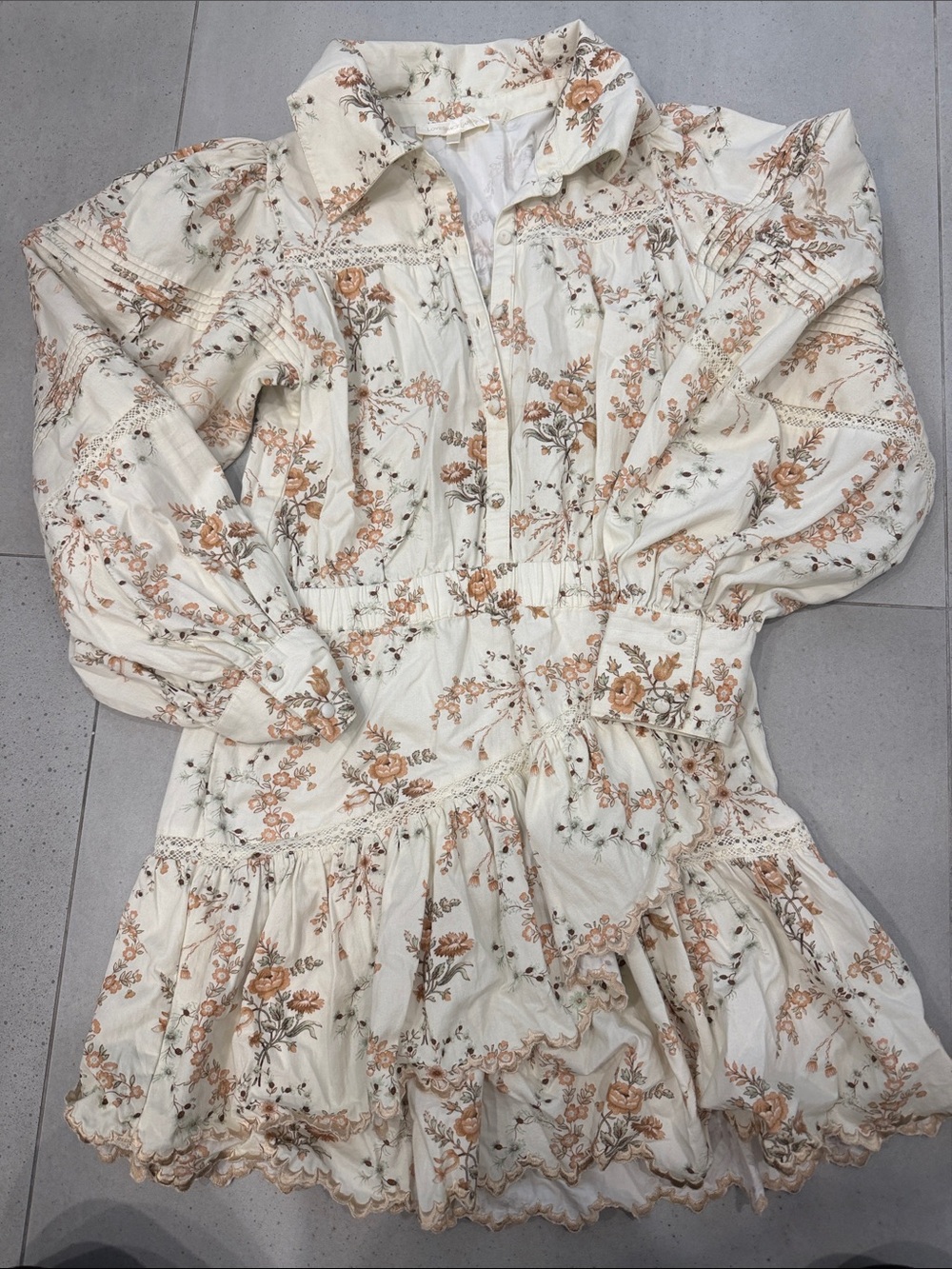 LSF Floral Tiered Women’s Dress in Cream with Peach Blooms
